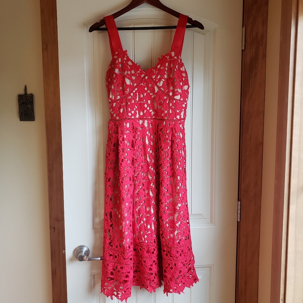 Romwe Red fit and flare lace cami dress, size L